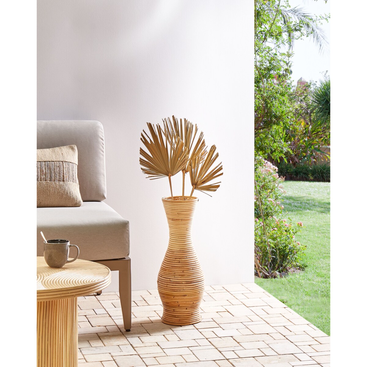 Wazon dekoracyjny TRINISA Rattan 50 cm Naturalny