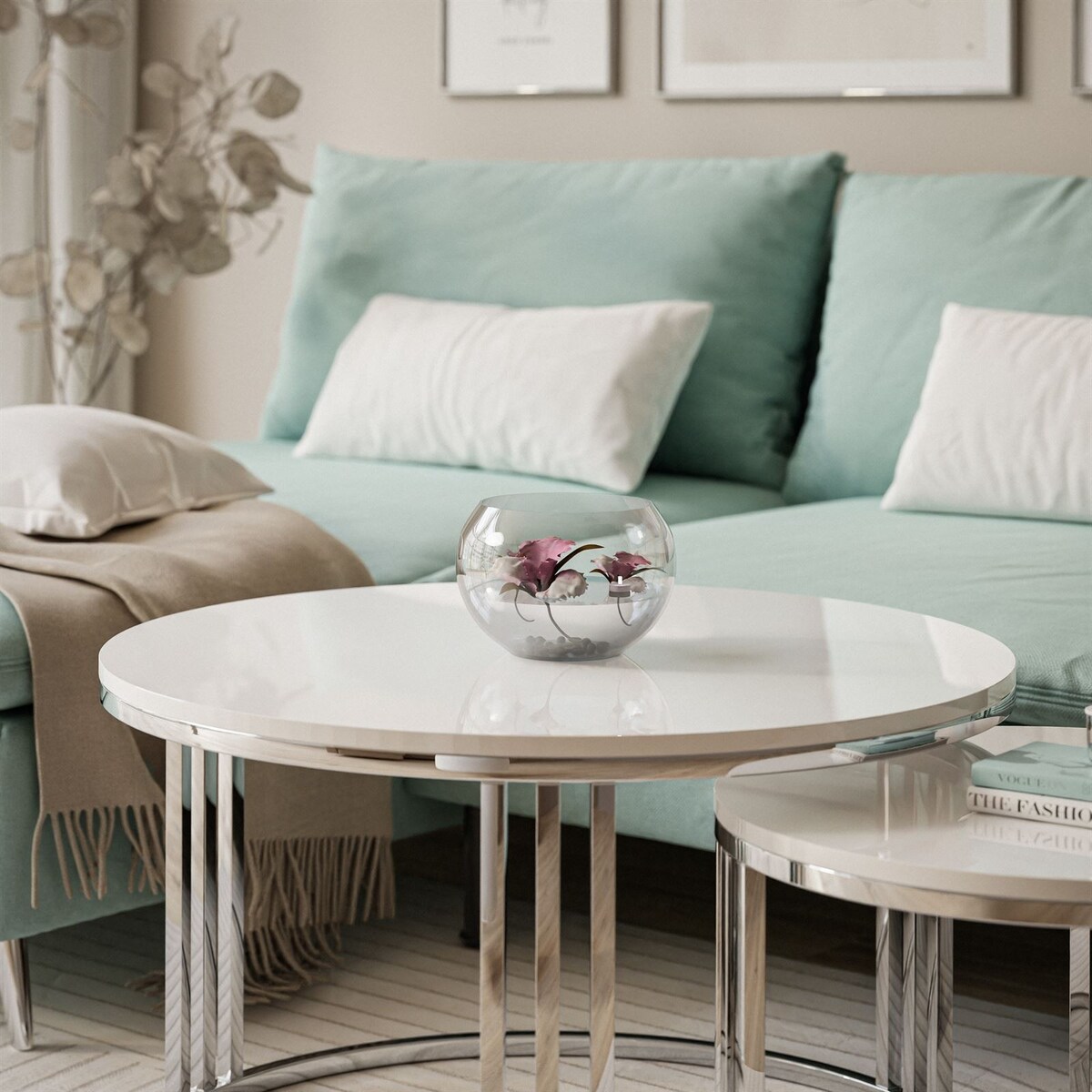 Stolik kawowy 2w1 LORI chrom biały połysk