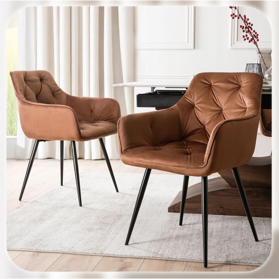 Krzesło Tapicerowane Welurowe Do Salonu Jadalni Kuchni Rudy MODESTO