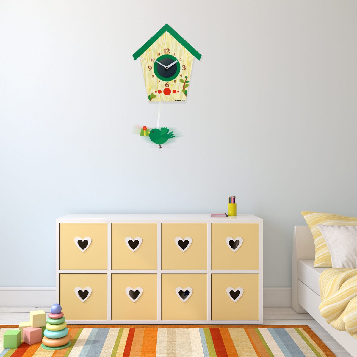 Zegar dla dzieci z wahadłem BIRD zielony