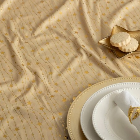 Obrus świąteczny, aksamitny, beżowy 140x360 cm