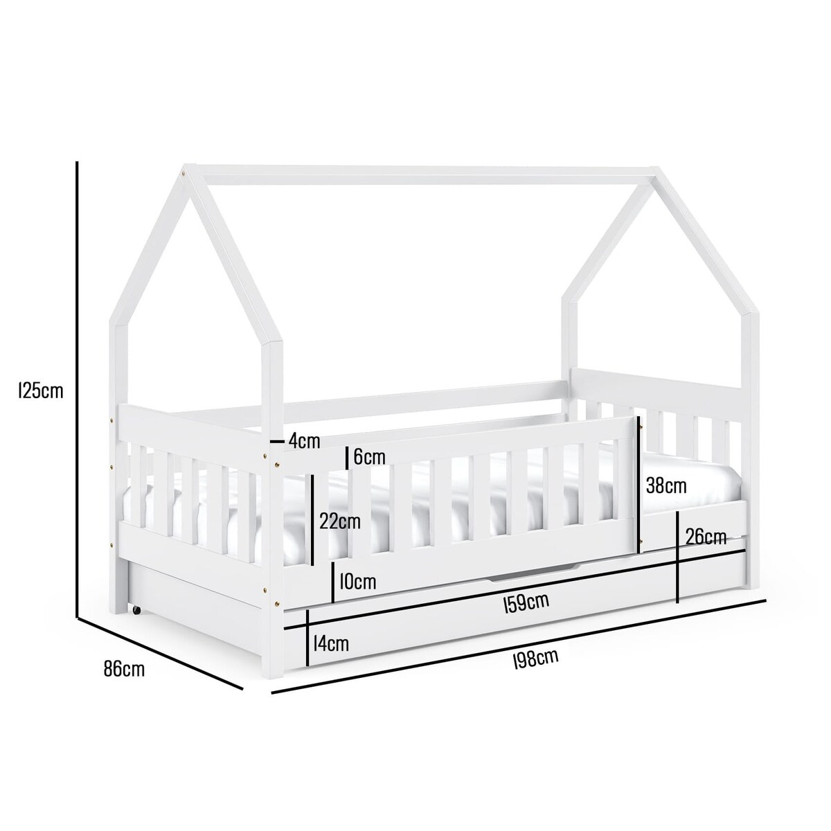Łóżko dziecięce domek Mila białe 80x190