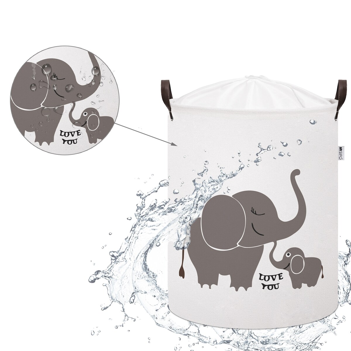 bawełniany kosz na zabawki sipo, zamykany na ściągacz, słoniki, xl