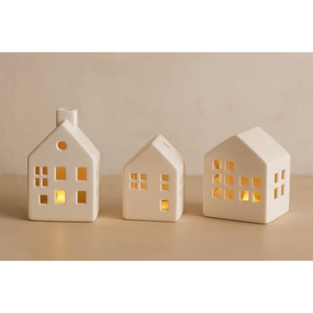 Ceramiczne domki LED SCANDI, 3 ozdoby świetlne