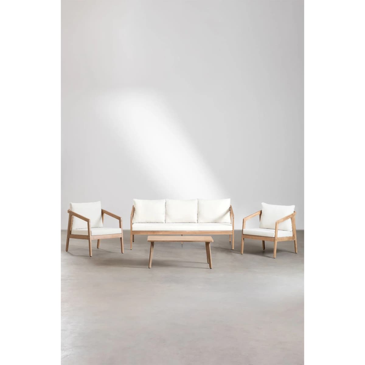 Zestaw ogrodowy: sofa, 2 fotele i stolik z drewna akacjowego Kaela