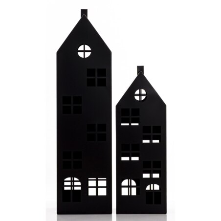Metalowe domki 2 szt. świeczniki 90x24x18 i 67x22,5x15 cm MURAHU