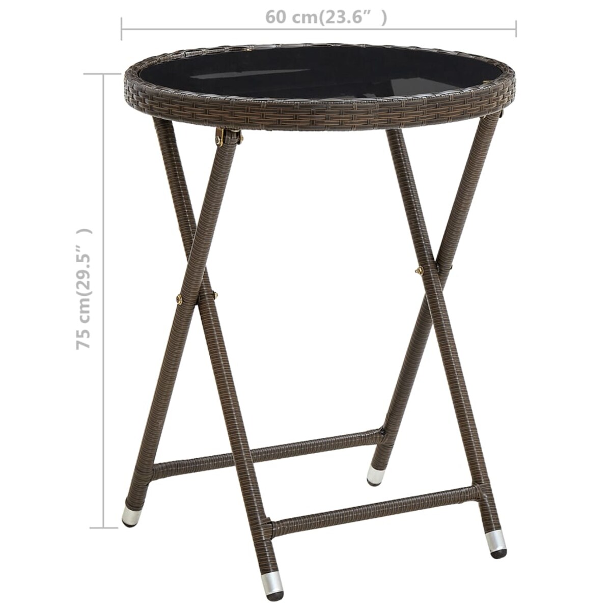 vidaXL Stolik herbaciany, brązowy, 60 cm, rattan PE i szkło hartowane