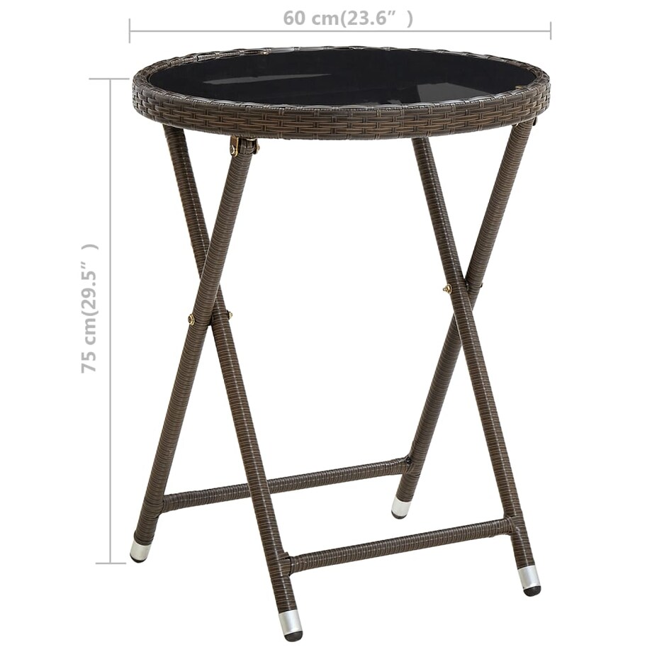 vidaXL Stolik herbaciany, brązowy, 60 cm, rattan PE i szkło hartowane