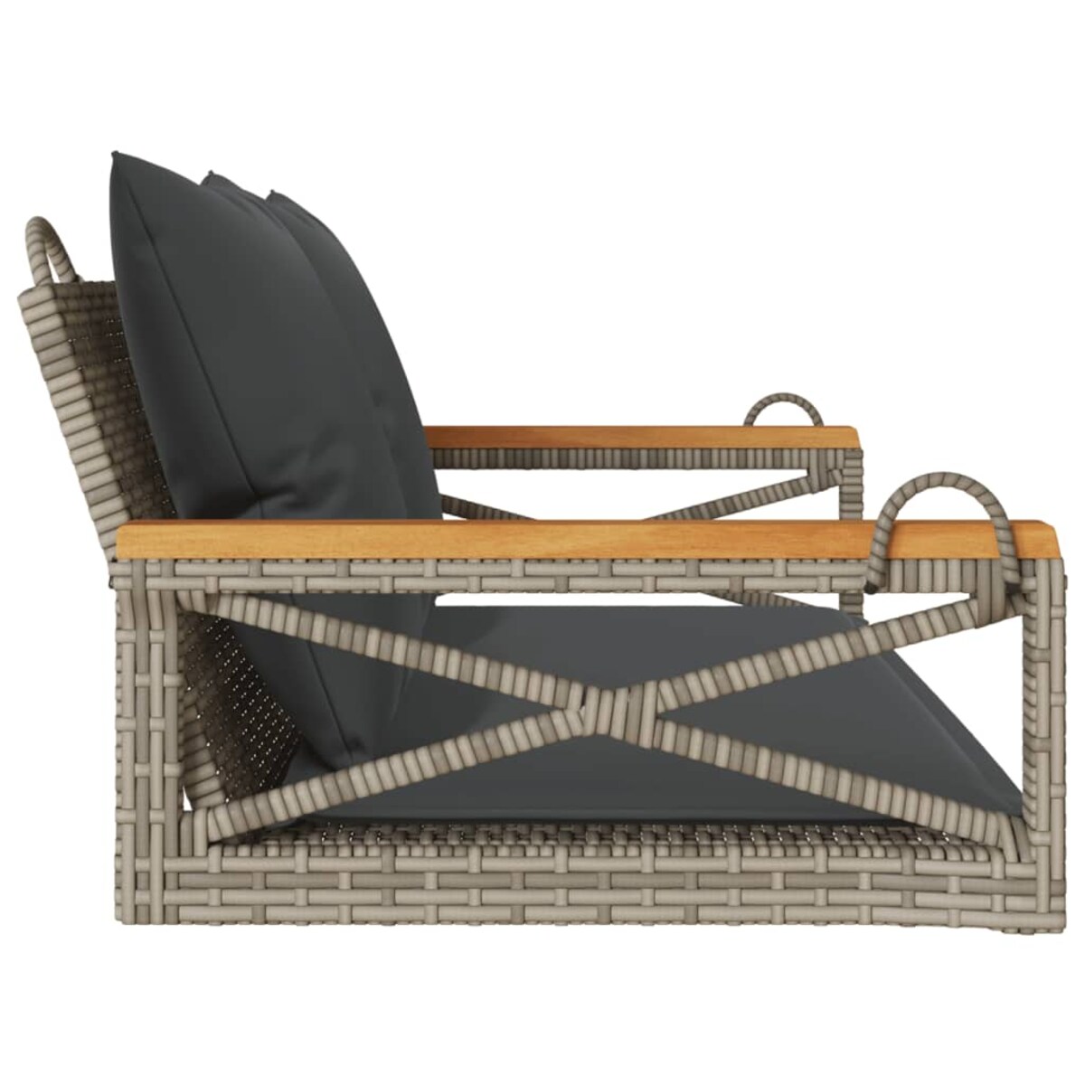 vidaXL Ławka bujana z poduszkami, szara, 109x62x40 cm, polirattan