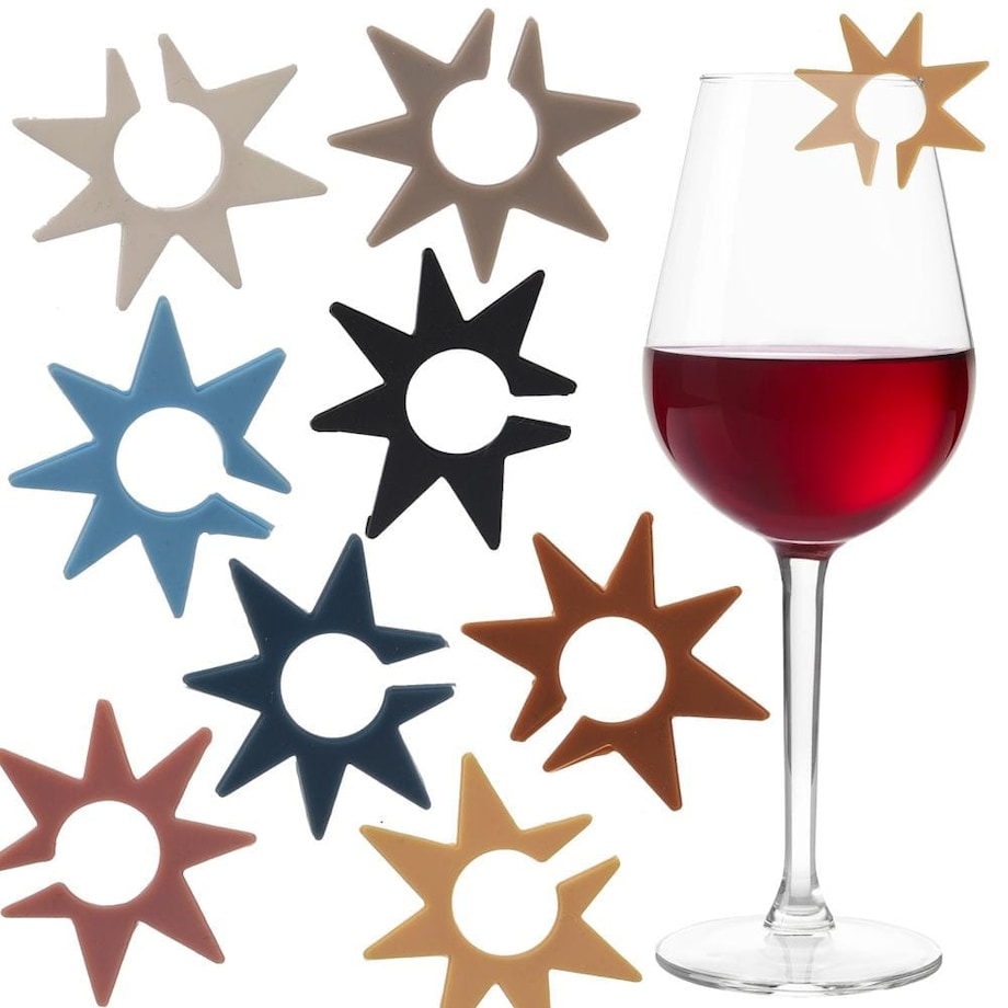 Znaczniki na Szklanki Kubki Kufle Silikonowe Kolorowe Gwiazdy Zestaw 8 szt