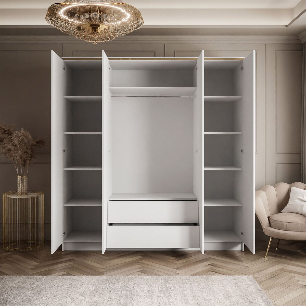 Szafa uchylna z lustrem AURORA 4D w białym połysku push to open