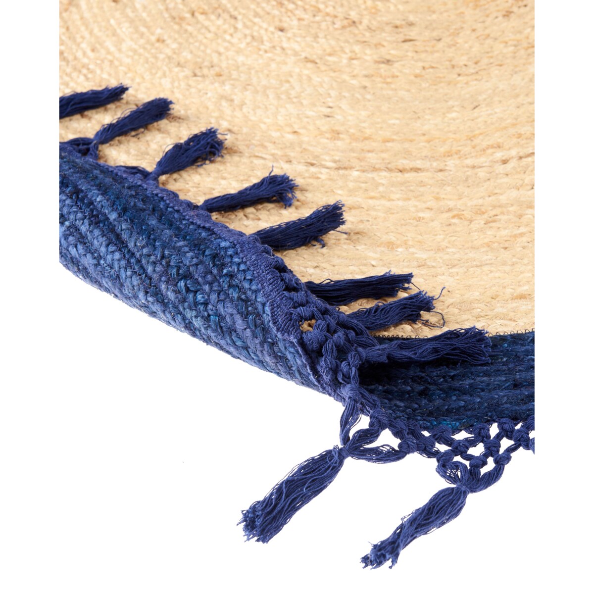 Dywan okrągły z juty 200 cm beżowy z ciemnoniebieskim MARTS