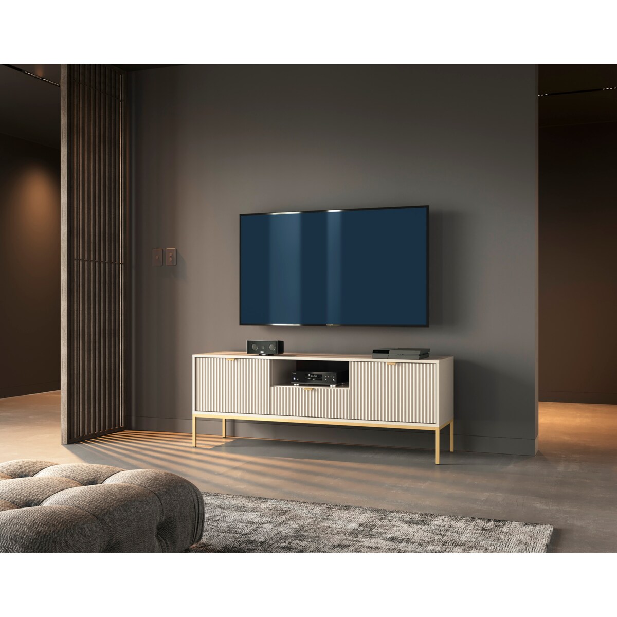 Szafka rtv do salonu NEW - kaszmirowa + st. złoty