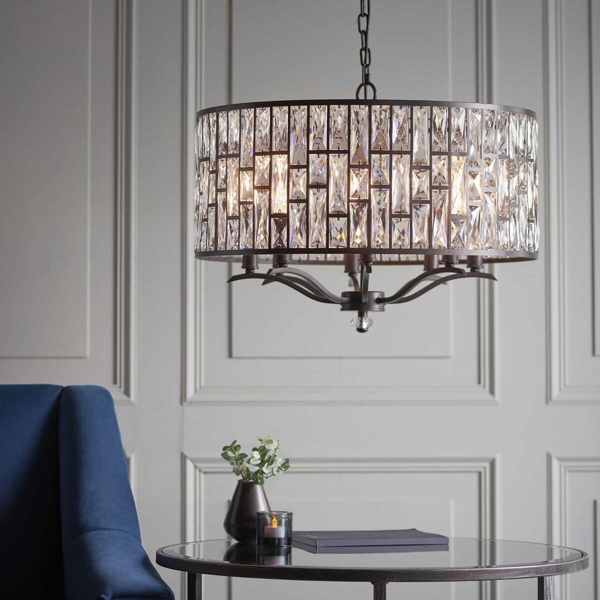 Wisząca lampa glamour Bele 69391 Endon kryształ czarny okrąg przezroczysty