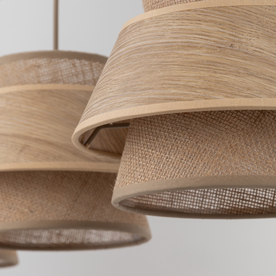 Lampa Wisząca Belka Tk Lighting Kalum Len Fornir 3Xe27 Skandynawski, Boho, Japandi