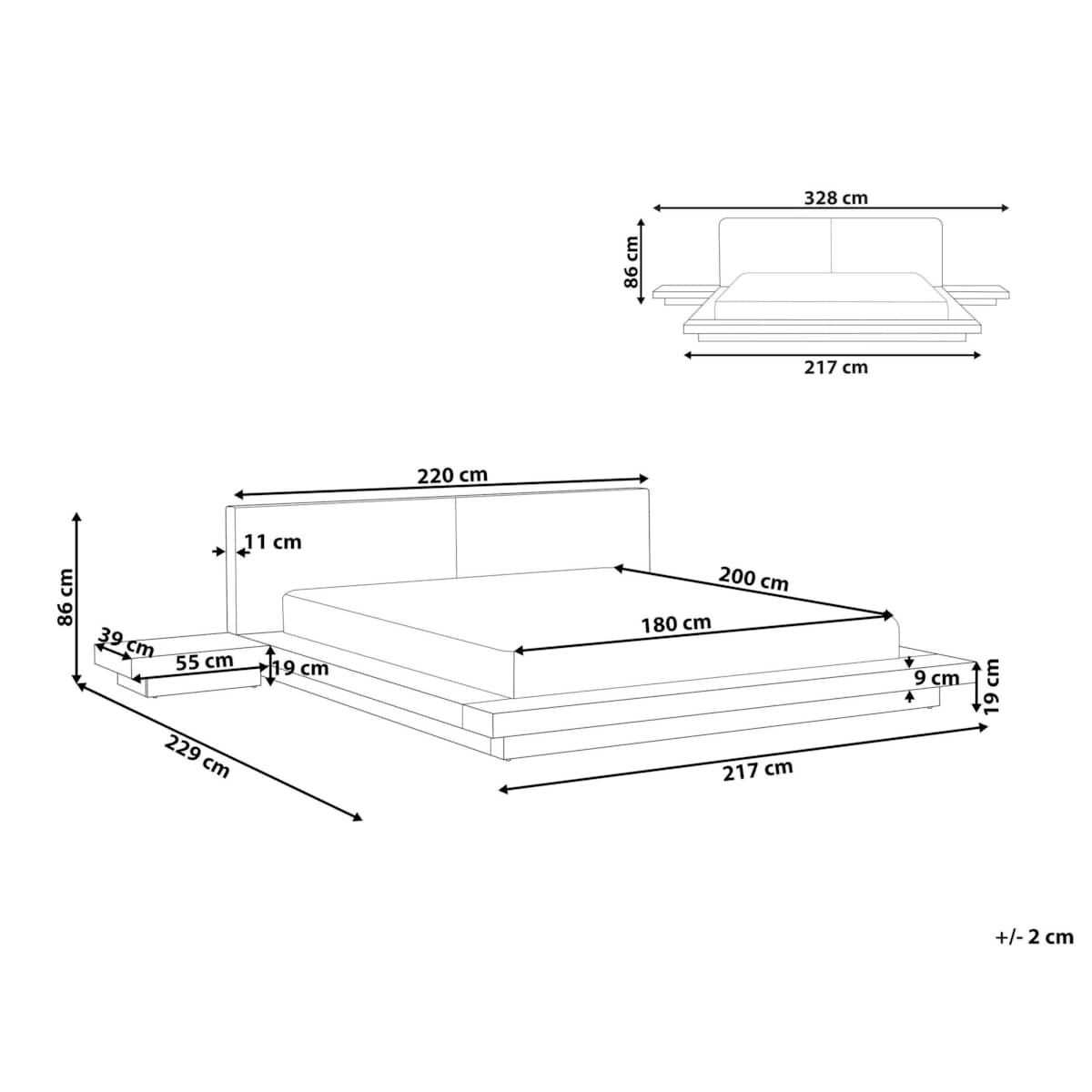Łóżko z LED i zagłówkiem boucle 180 x 200 cm ciemne drewno ZEN