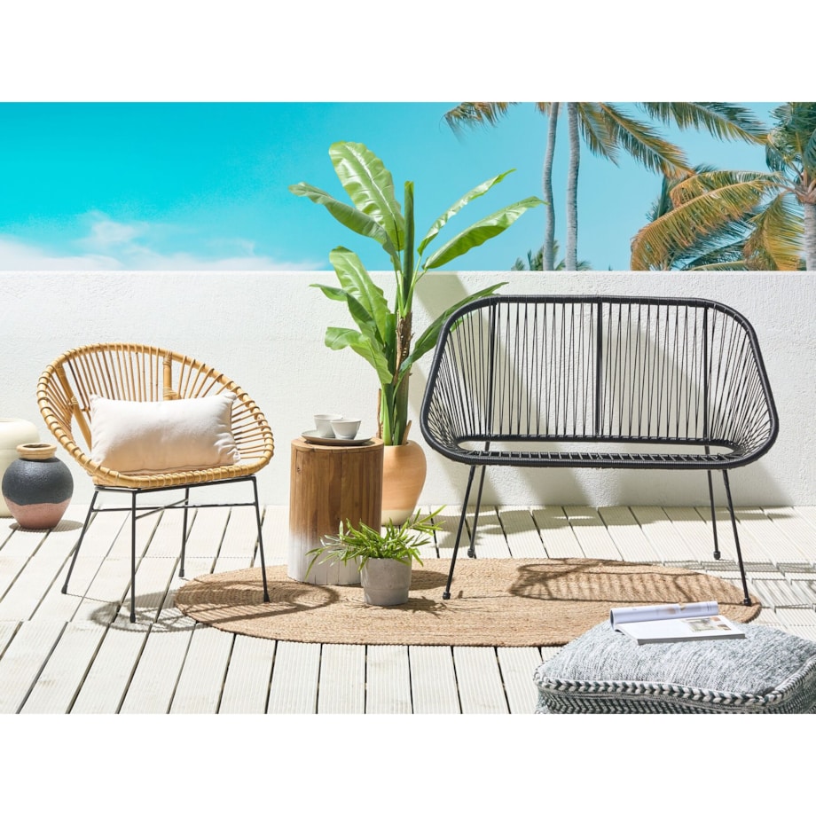 Ławka ogrodowa 114 cm z technorattanu czarna ACAPULCO