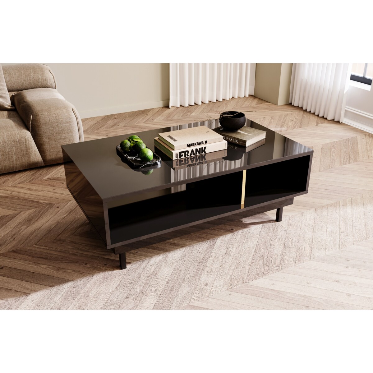 Elegancki czarny stolik Dancan ARTEMISA ze złotymi dodatkami