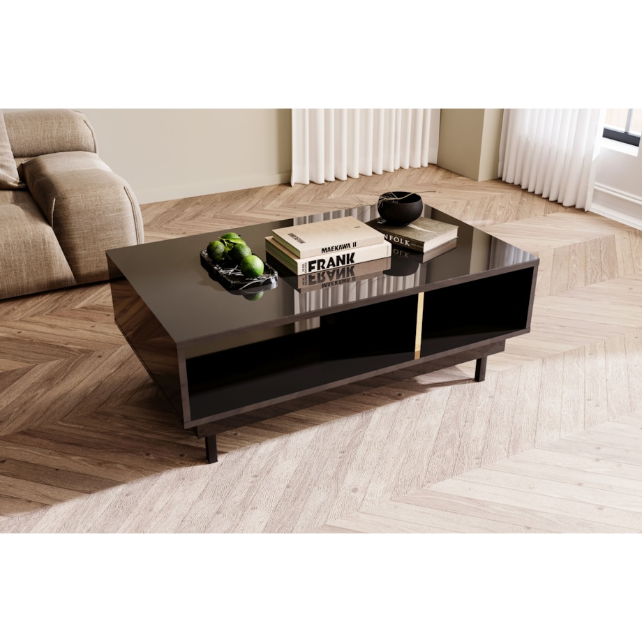 Elegancki czarny stolik Dancan ARTEMISA ze złotymi dodatkami