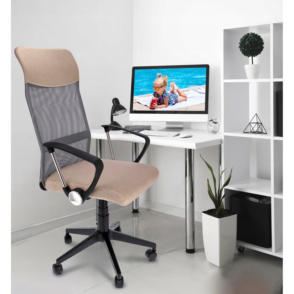 Fotel Krzesło Do Biurka Biura Zoom Tkanina Beż