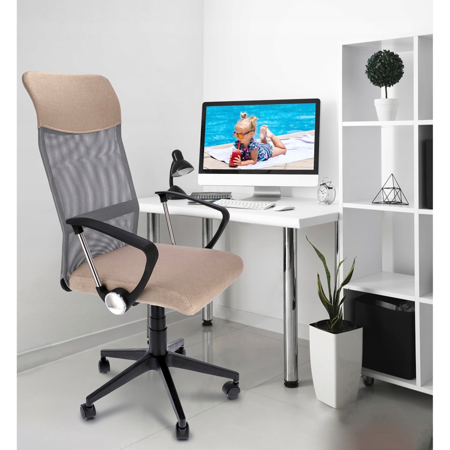 Fotel Krzesło Do Biurka Biura Zoom Tkanina Beż