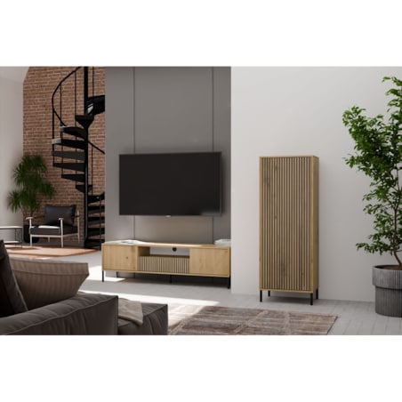 Witryna KAMARO 1DD SLIM DĄB ARTISAN Lamele Front Ryflowany