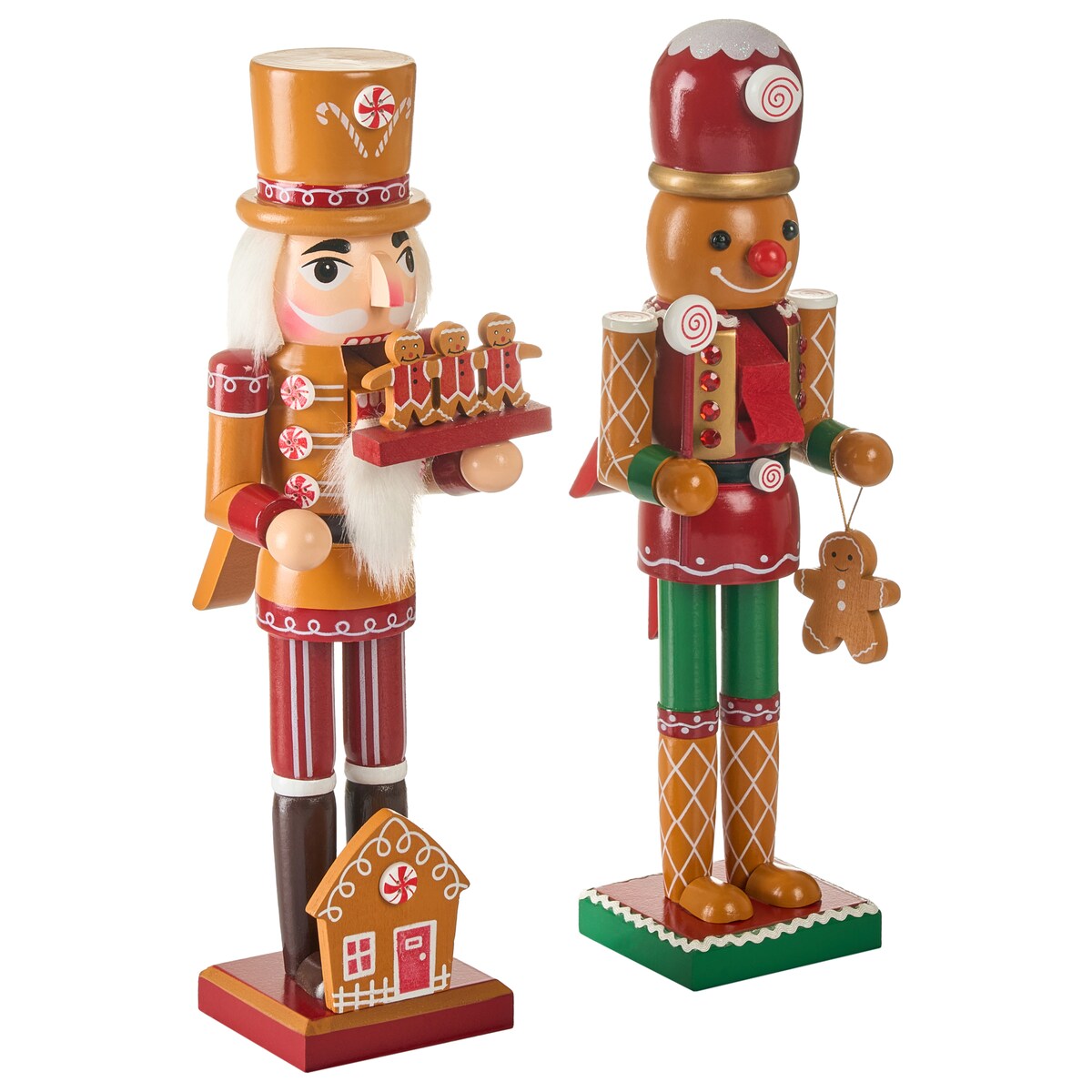 Zestaw 2 figurek dekoracyjnych GRANSJON Dziadek do orzechów 35 cm Pomarańczowy
