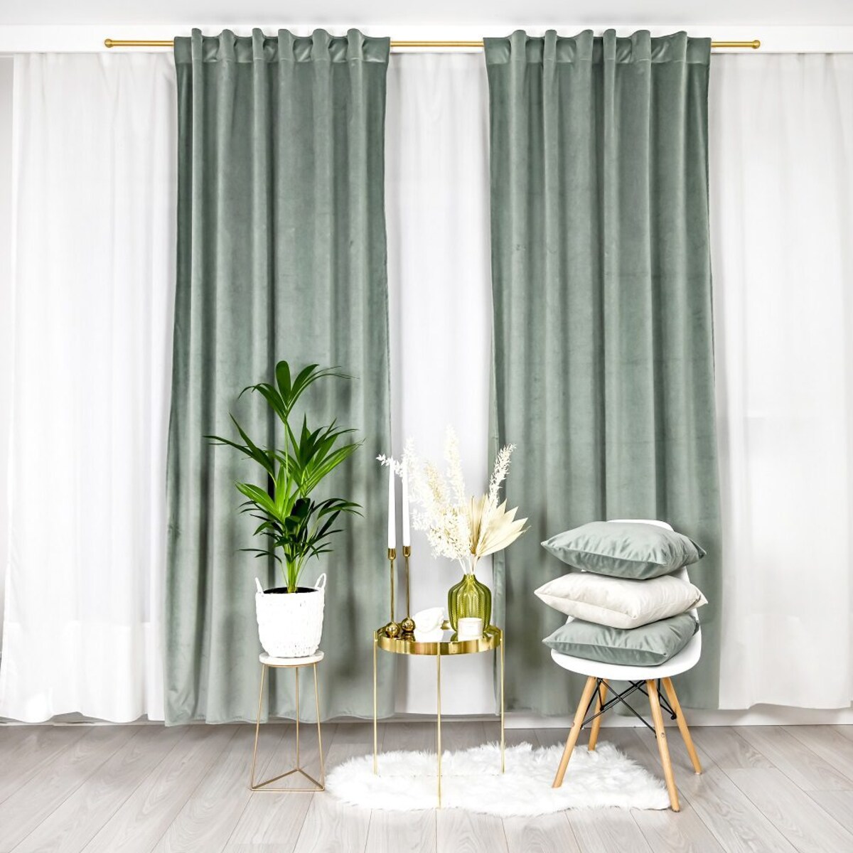 Szałwiowa zasłona z weluru 140x240cm