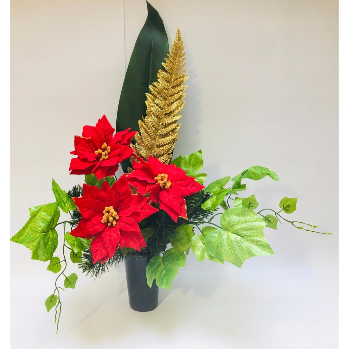 GOTOWY STROIK bukiet ŚWIĄTECZNY GWIAZDA BROKATOWY do flakonu na grób wkład