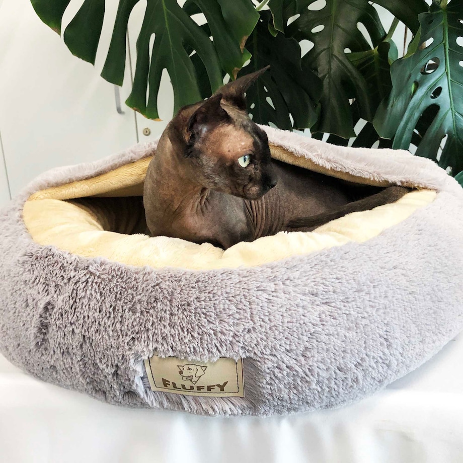 Legowisko Dla Psa Kota Z Daszkiem Jasnoszare Okrągłe Futerkowe 60 Cm