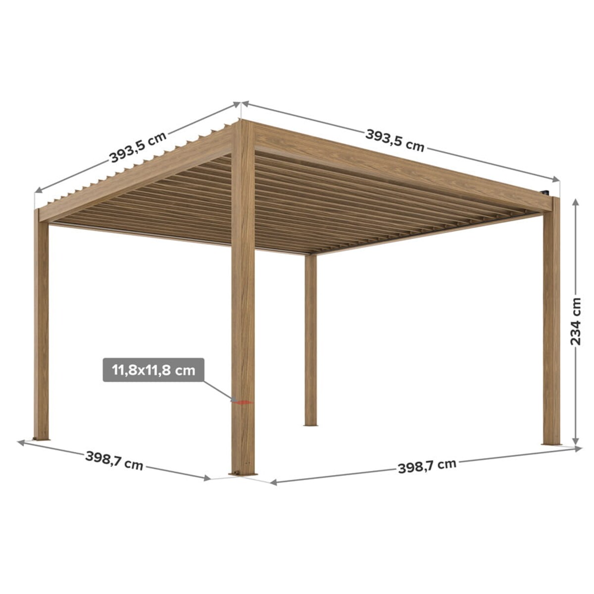 Pergola ogrodowa w kolorze drewna, oświetlenie LED Luxe 4x4m aluminiowa