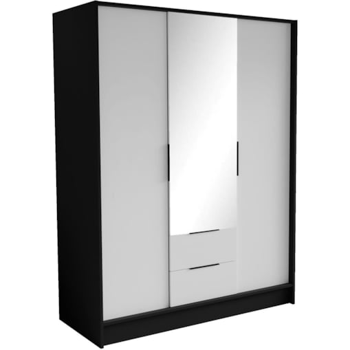 Szafa NIKOLA 150 z lustrem i regulowanymi półkami -czarna+biały front