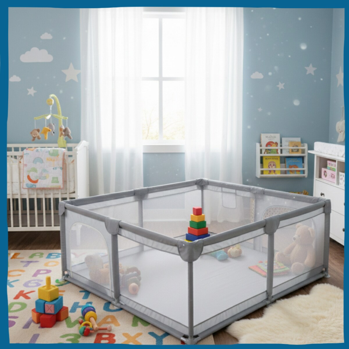 Kojec dla dziecka 150x180 cm suchy basen plac zabaw szary + piłki + torba