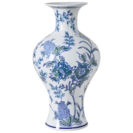 Wazon na kwiaty BERGA Porcelana 36 cm Biały/ niebieski