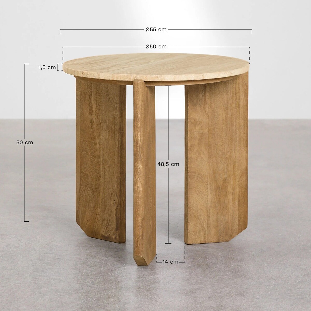 Komplet 2 stolików kawowych z trawertynu i drewna mango Lavinia