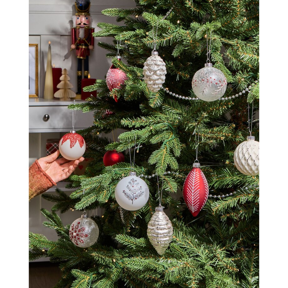 Zestaw 50 bombek SNOWFLAKE Szkło Czerwony/ biały