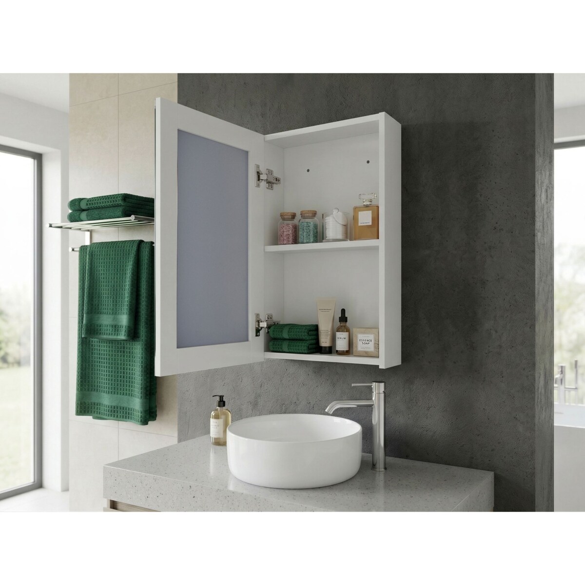 Szafka łazienkowa wisząca z lustrem PRIMAVERA 40 cm 60 cm Biały