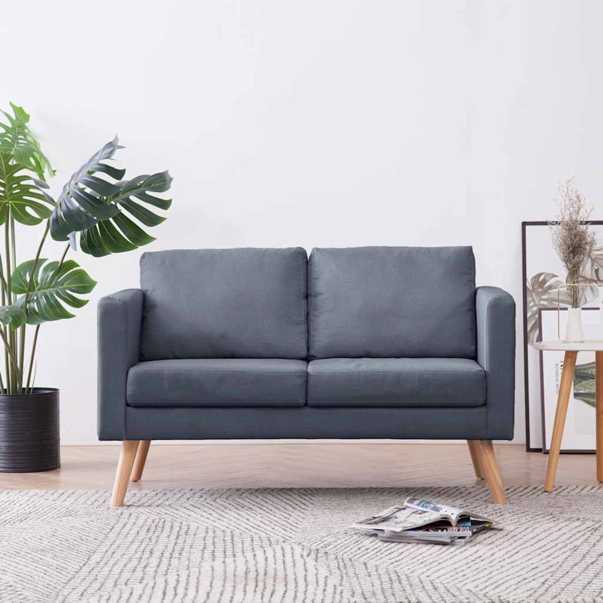vidaXL Sofa 2-osobowa, materiałowa, ciemnoszara
