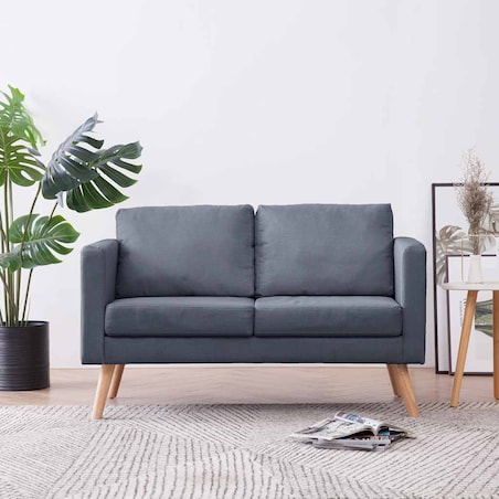 vidaXL Sofa 2-osobowa, materiałowa, ciemnoszara