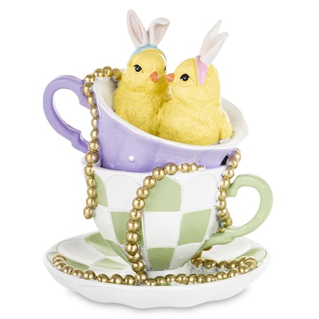 Dekoracja - para kurczaków i 2 filiżanki 14x11,5x11,5 cm
