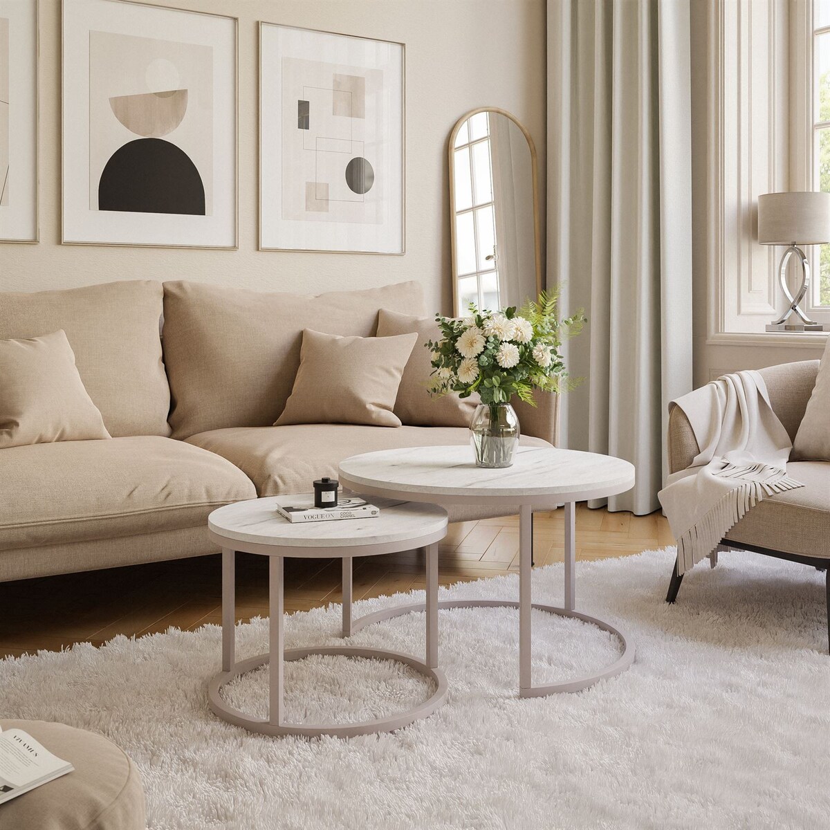 Okrągłe stoliki kawowe CIRI 2w1 kaszmir marmur levanto