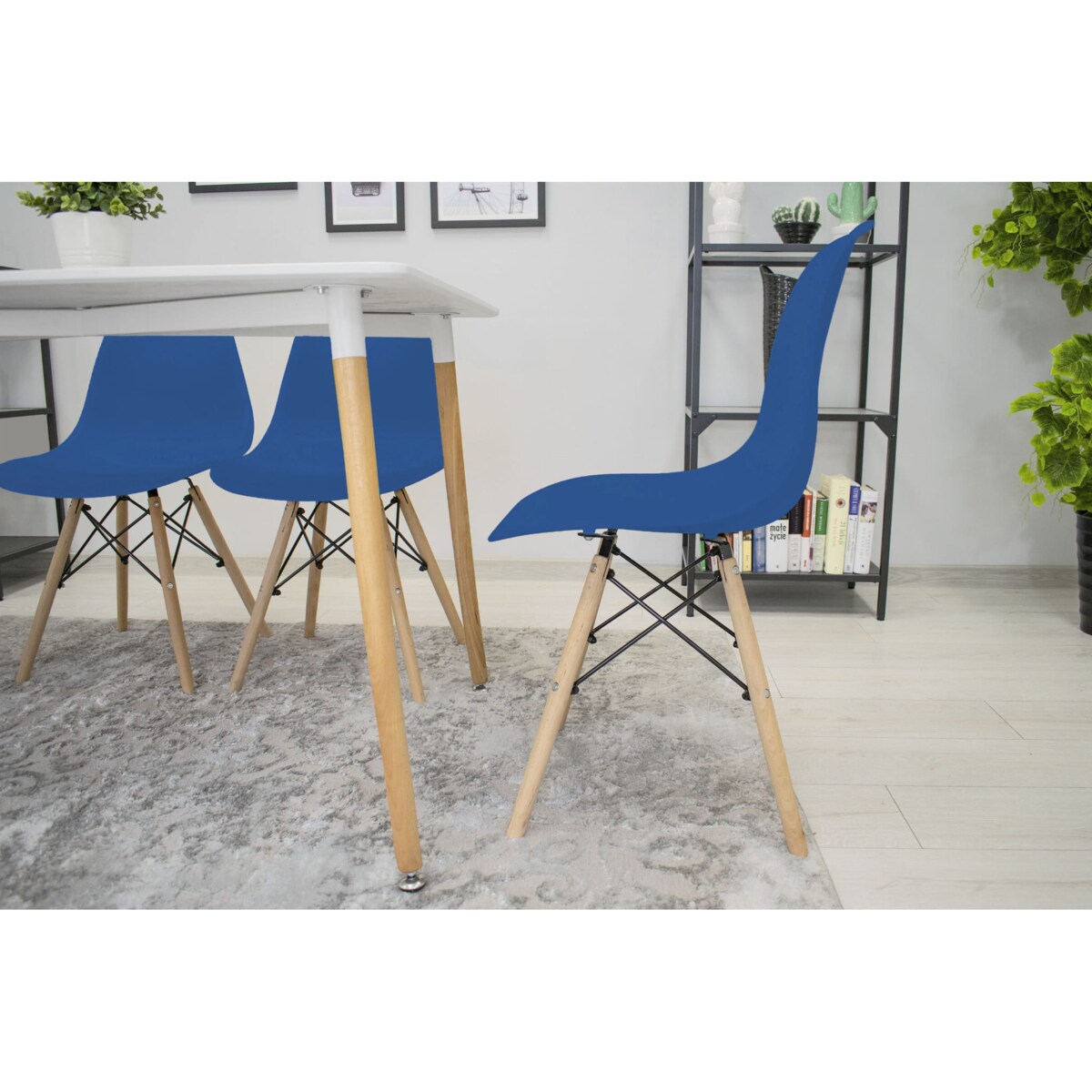 Krzesło Do Jadalni Kuchni Salonu Osaka Niebieskie / Nogi Naturalne X 4