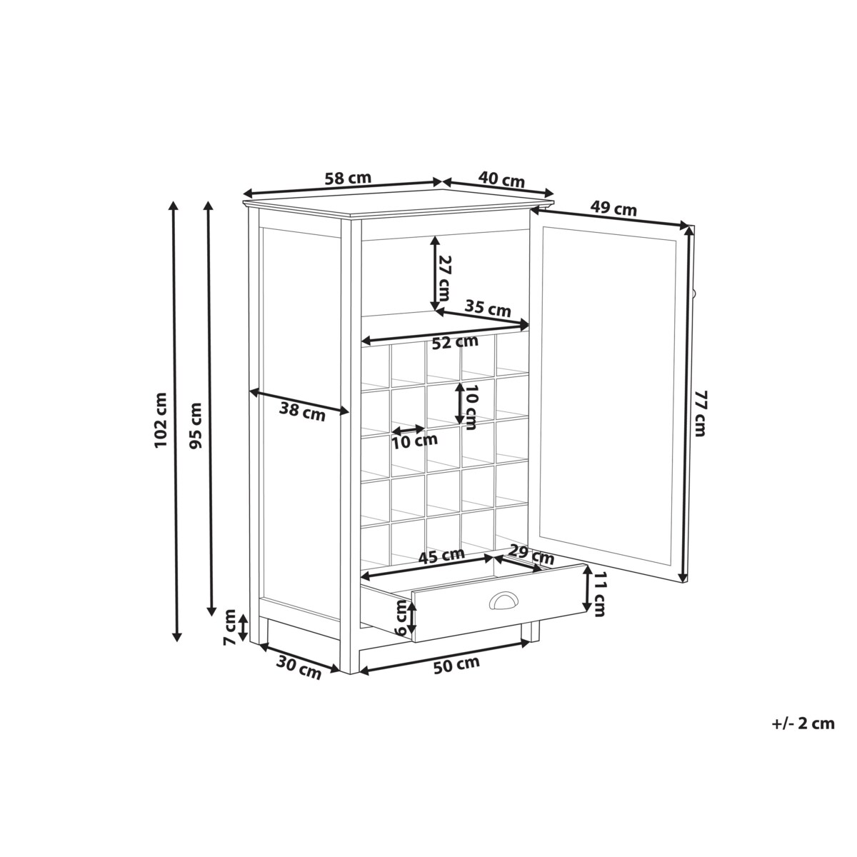 Szafka z półką na wino ze szklaną gablotą czarna CERES