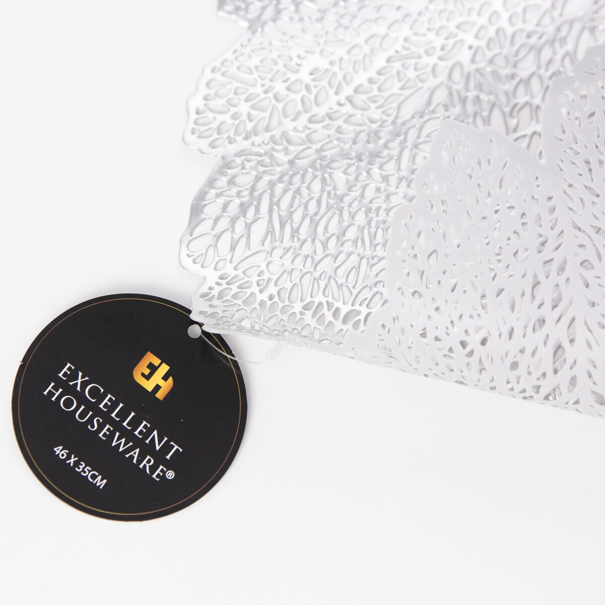 Podkładka Ażurowa Na Stół Mata Stołowa Pod Talerz Ozdoba Liść 35X46 Cm Srebrny