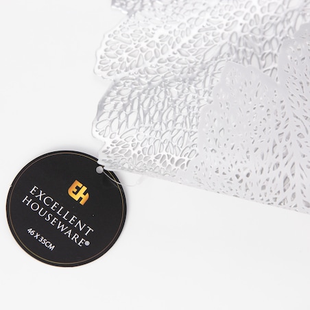 Podkładka Ażurowa Na Stół Mata Stołowa Pod Talerz Ozdoba Liść 35X46 Cm Srebrny