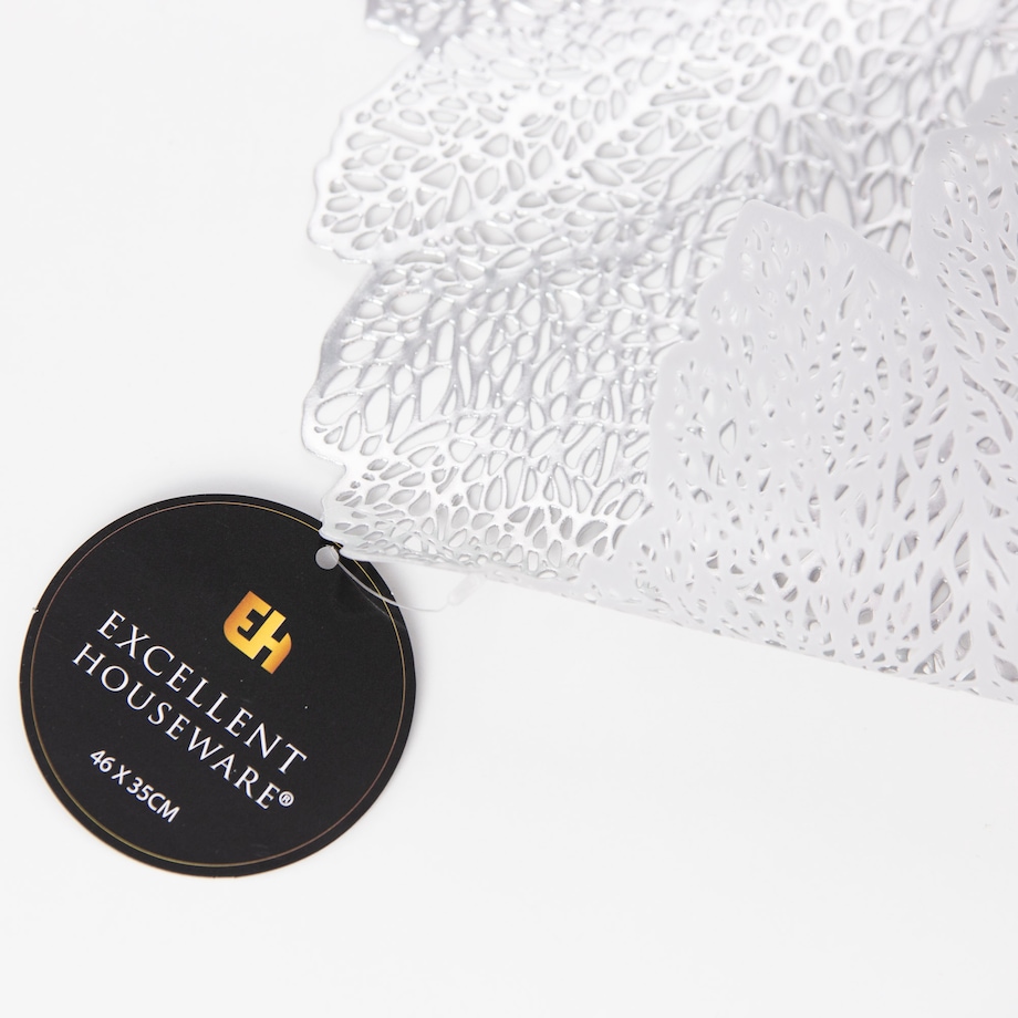 Podkładka Ażurowa Na Stół Mata Stołowa Pod Talerz Ozdoba Liść 35X46 Cm Srebrny