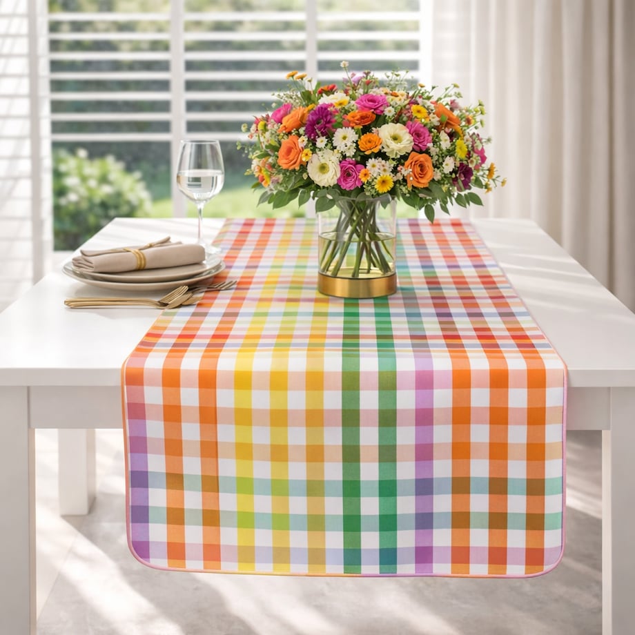 Bieżnik w drobną kratę Rainbow Gingham – 50 × 150 cm