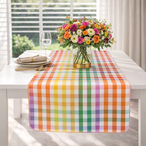 Bieżnik w drobną kratę Rainbow Gingham – 50 × 150 cm