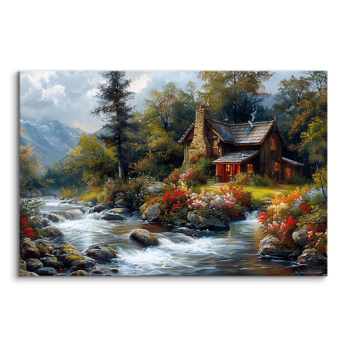 Obraz Do Salonu Jadalni Górska Chata Góry Kwiaty Krajobraz Natura 70x50cm