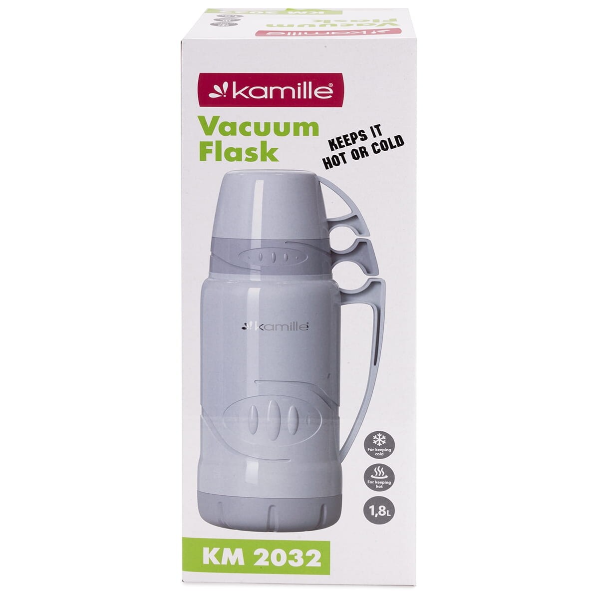 Termos ze szklanym wkładem uchwytem i kubeczkami 1.8L KAMILLE